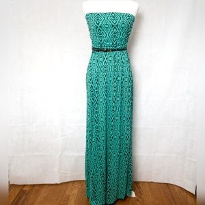 Strapless Tribal Print Maxi Dress